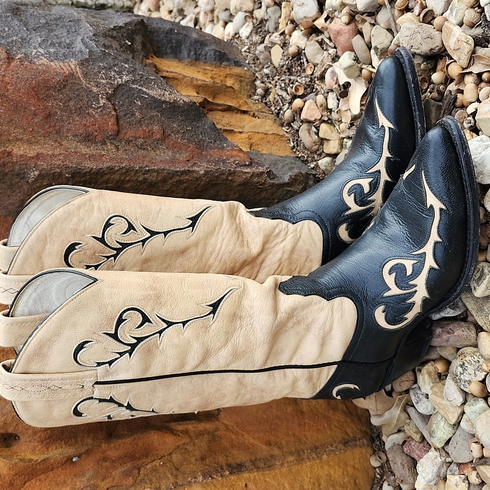 Tony Lama Black and Cream Heeled Boots